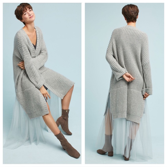 Anthropologie Amadi Tulle Longline Cardigan Sweater